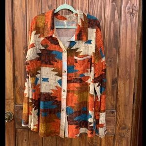 RUST AND TEAL AZTEC SHACKET 2X
